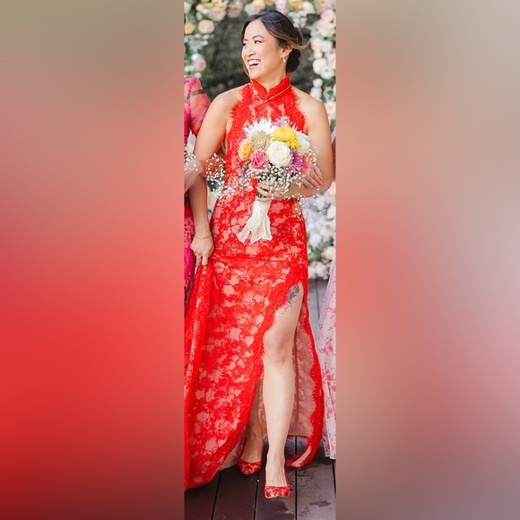 Chic Backless Reece Red Lace Dress - Picture 4 of 6